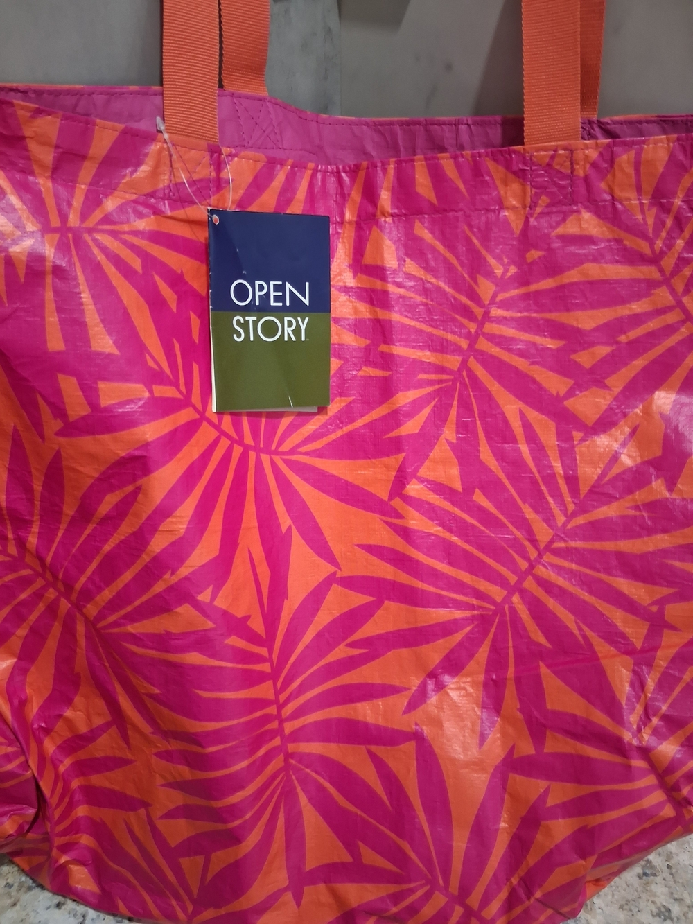 Open Story Pink and Orange Palm-Print Tote Bag